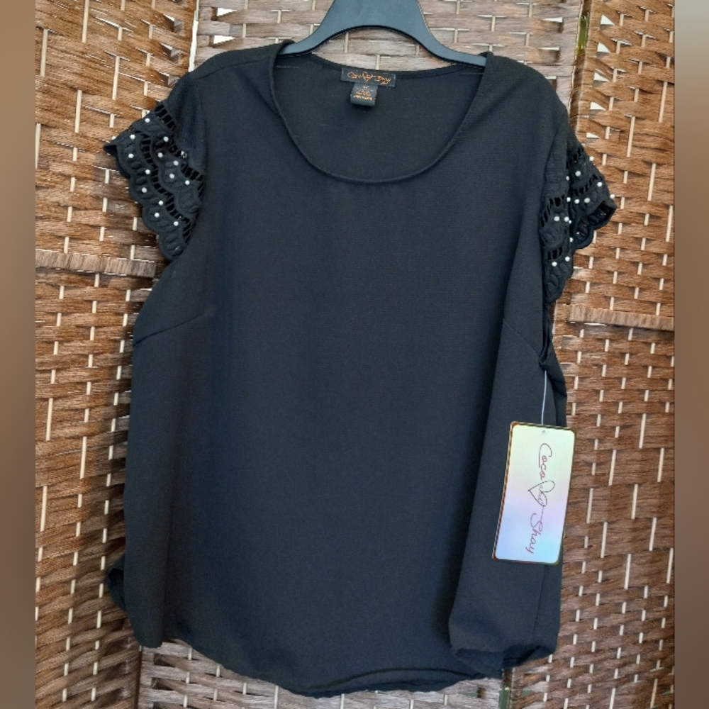 Coco & Shay Embellished Sleeve Blouse Top